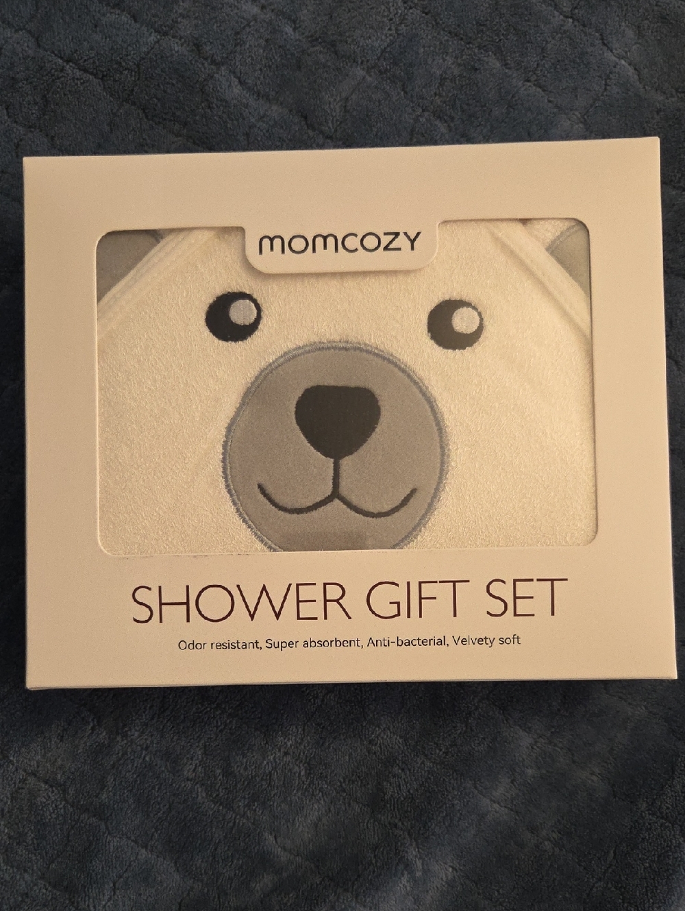 Momcozy Baby Shower Gift Set - Cream & Gray Bear Hooded Towel